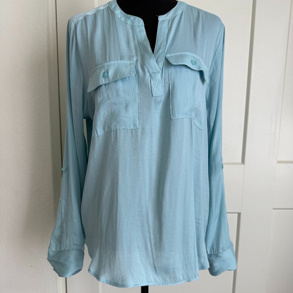 Women's Long Sleeve Blouse by Simply Vera Wang, Light Aqua Color Size Medium